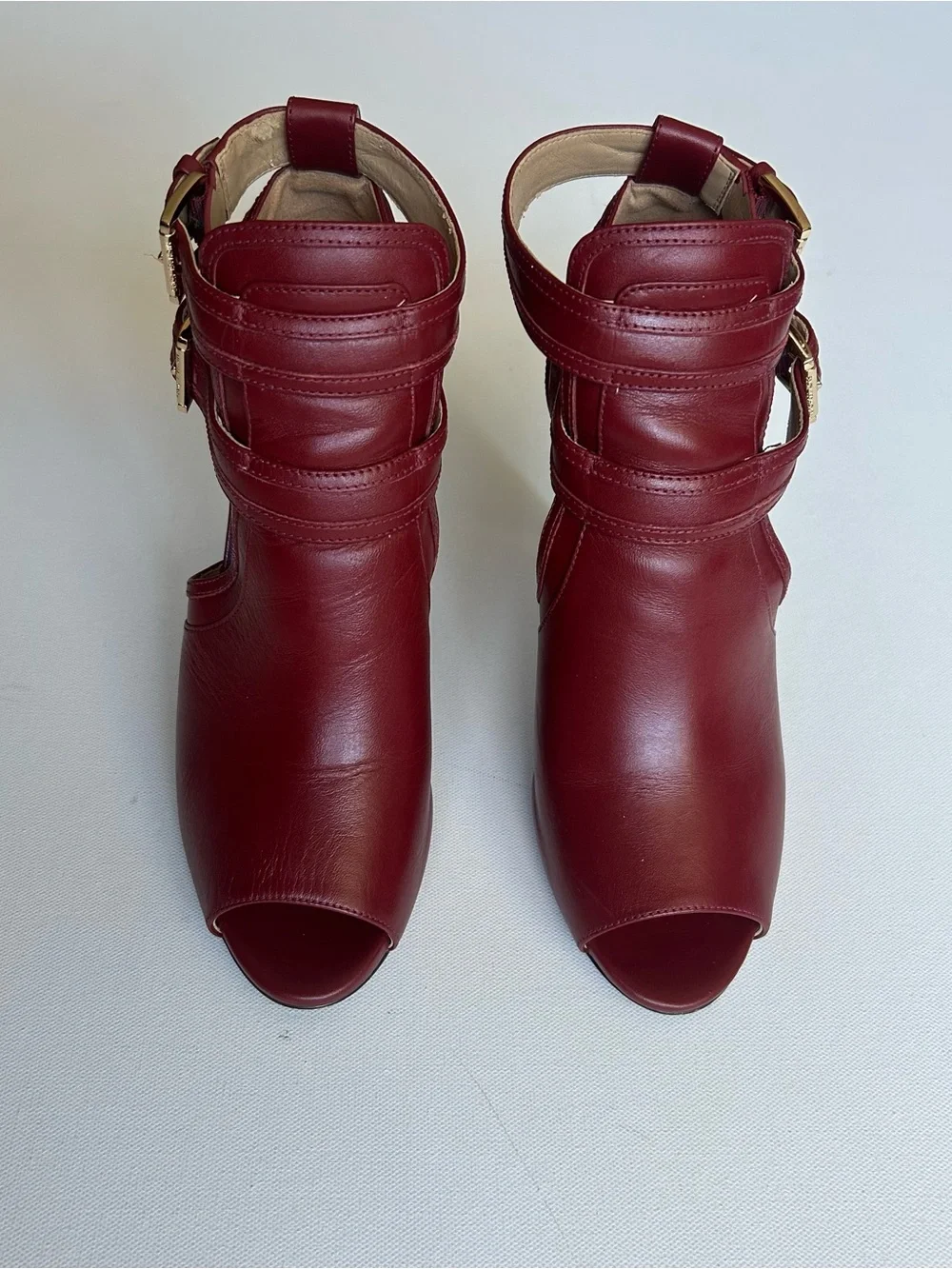 Michael Kors Blaze Leather Peep Toe Stiletto Heels Shoe Sz 8.5 Brandy Red